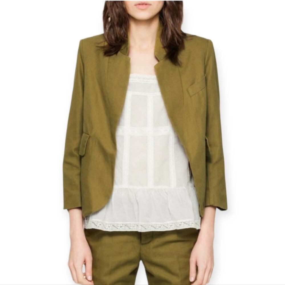 Zadig & Voltaire Olive Green Verys Officier Notched Lapel Blazer